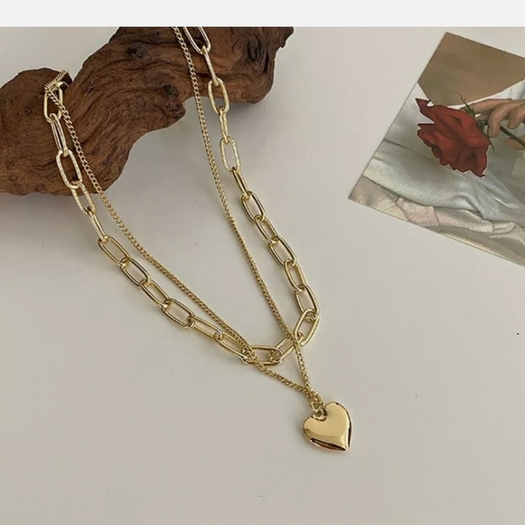 Double Layer Gold Tone Heart Necklace - Picture 6 of 11